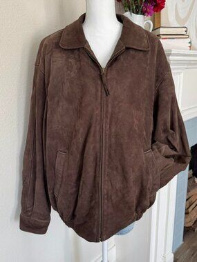 Vintage Brown Suede Bomber Jacket Size L Soft Patina